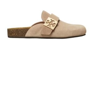 Tory Burch Beige Suede Mules with Gold Accent
